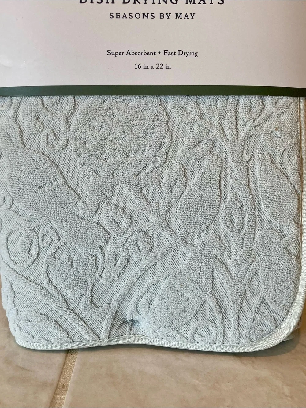 NWT Morris & Co. Dish Drying Mats - Light Gray Floral Set of 2